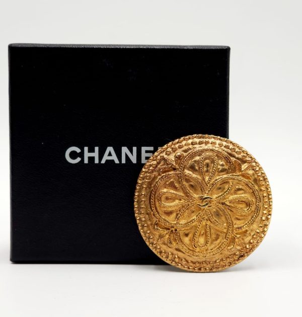 Chanel Vintage Medallion Camellia Flower Brooch